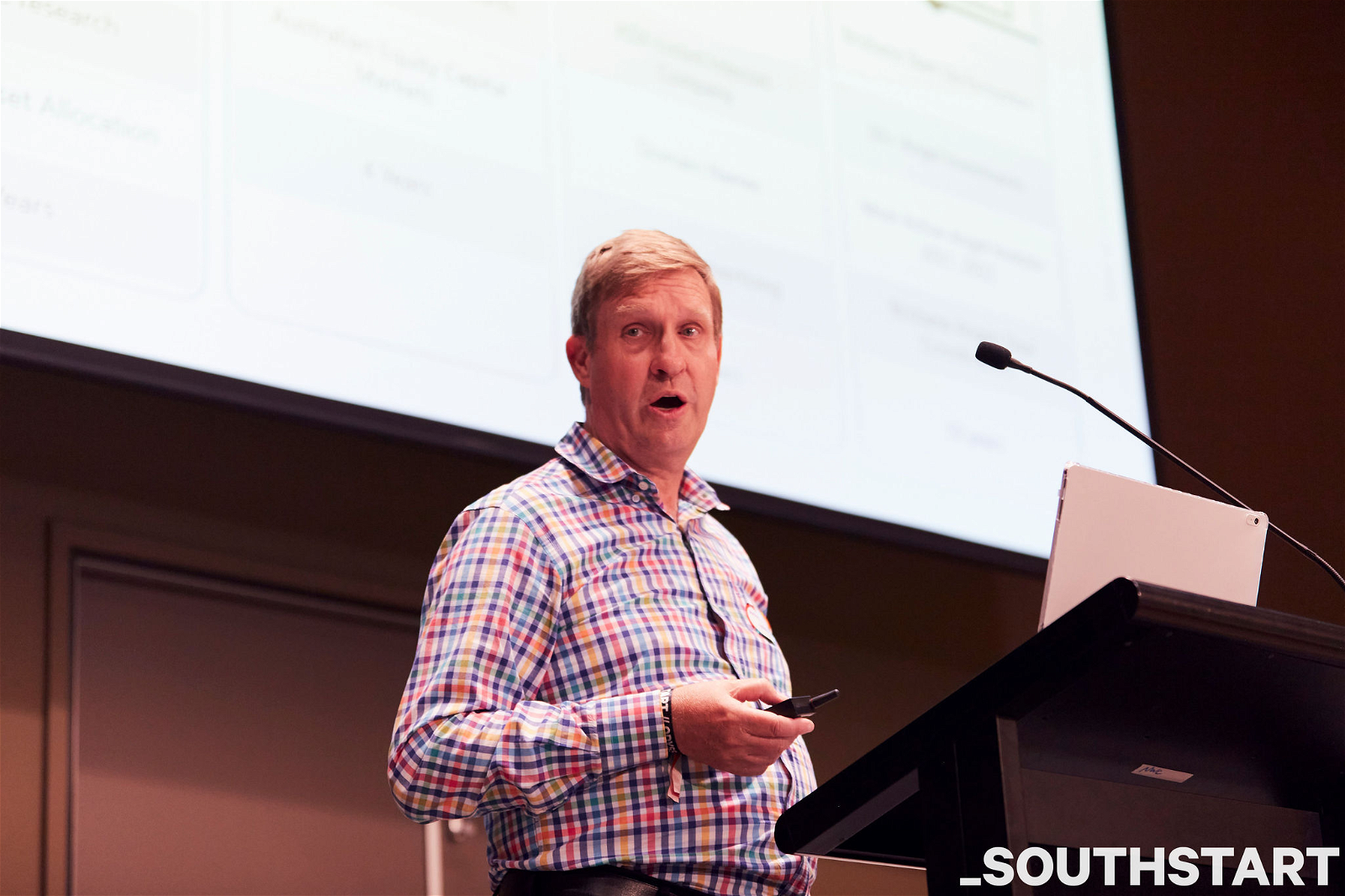 Richard Moore presenting at the Angel Summit. (Photo: Baxter Wiles)