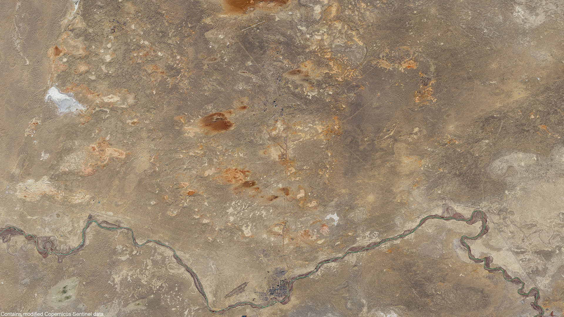 A Sentinel-2 satellite image of Baikonur Cosmodrome in Kazakhstan
