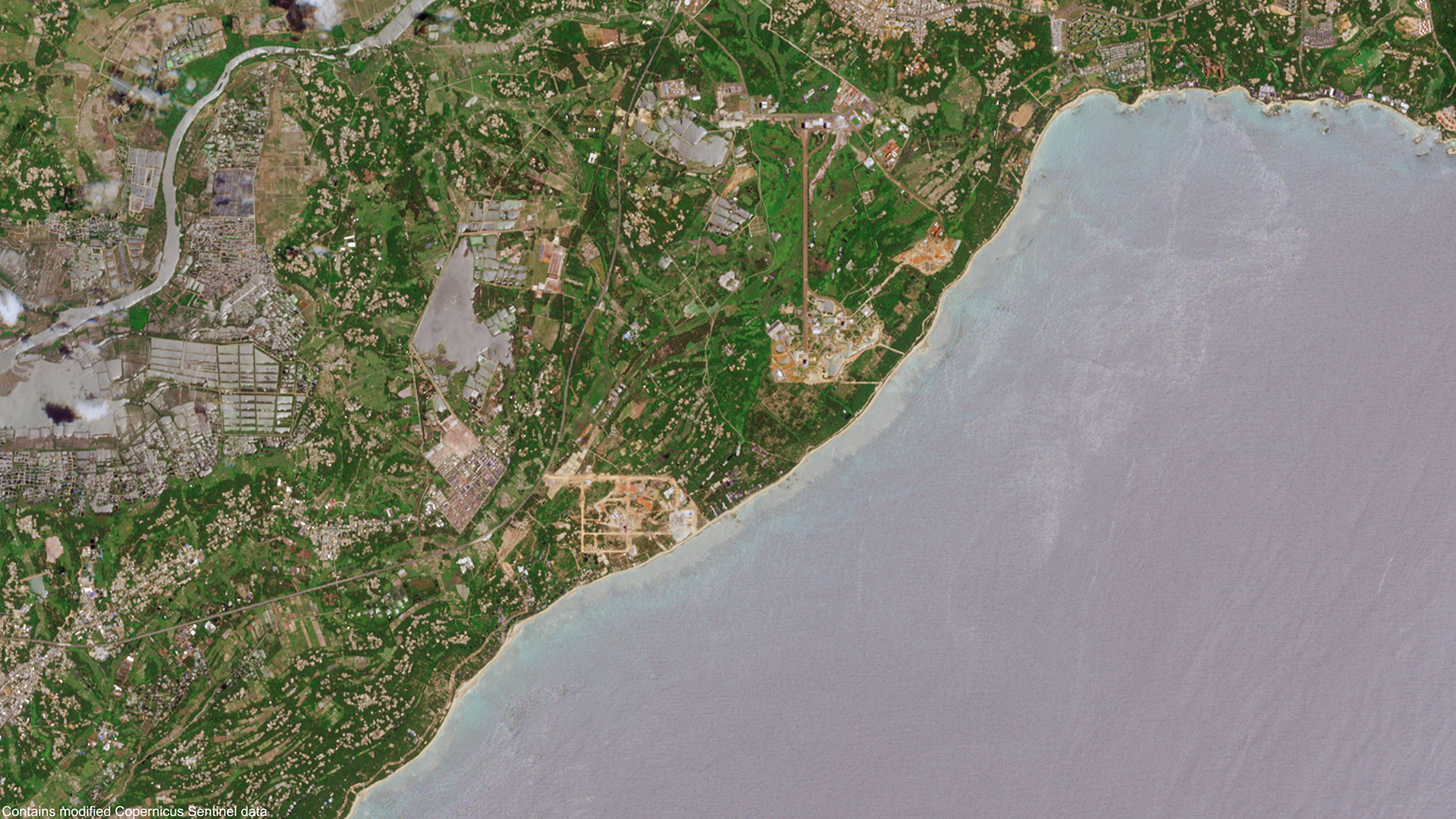 A Sentinel-2 satellite image of the Wenchang Space Launch Site in China