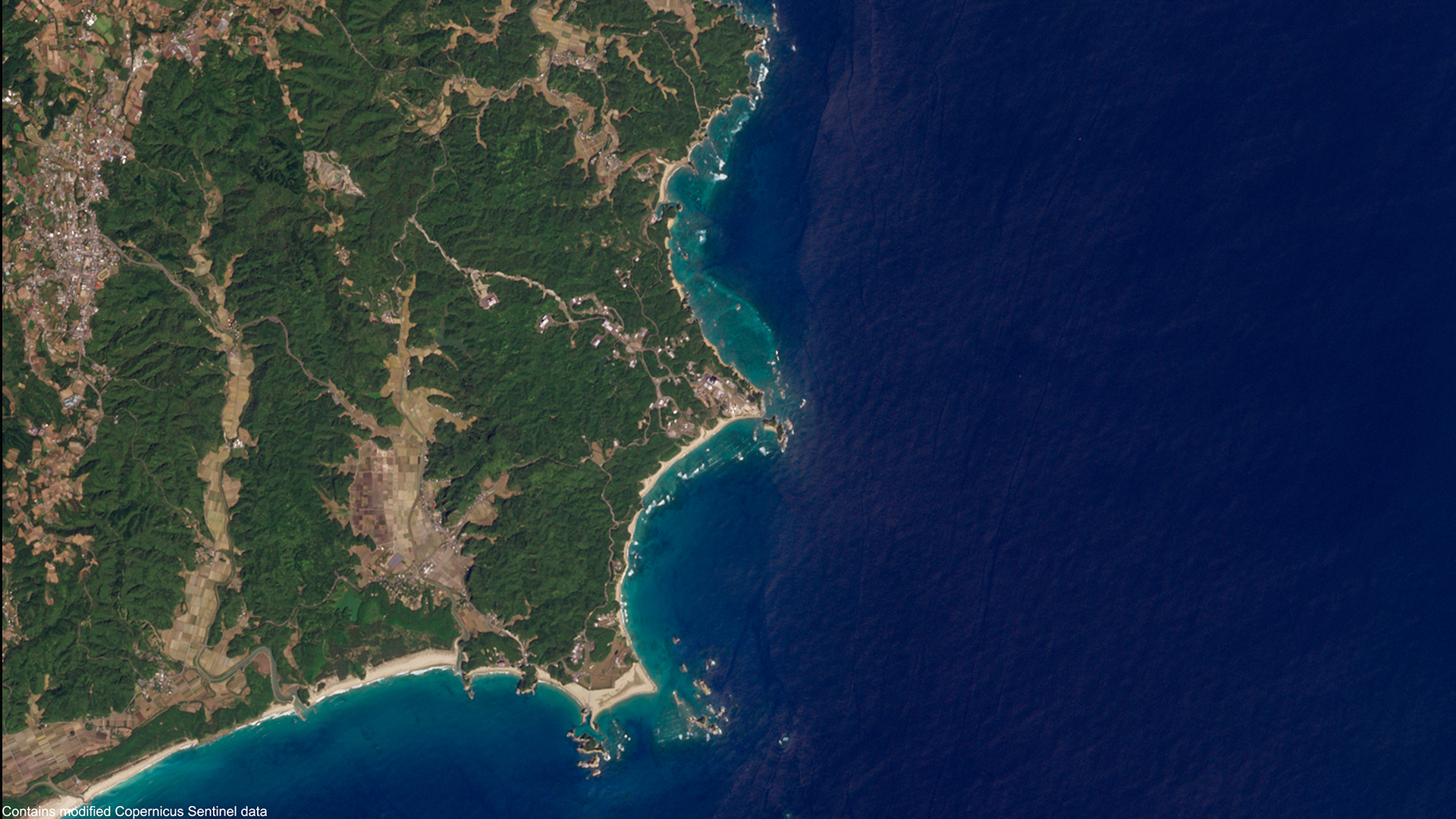 A Sentinel-2 satellite image of the Tanegashima Space Center in Japan