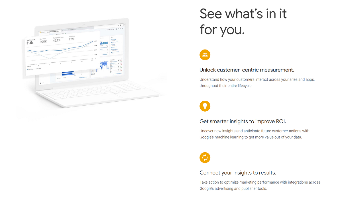 Google Analytics dashboard on a laptop showing clear data visualizations for user engagement metrics