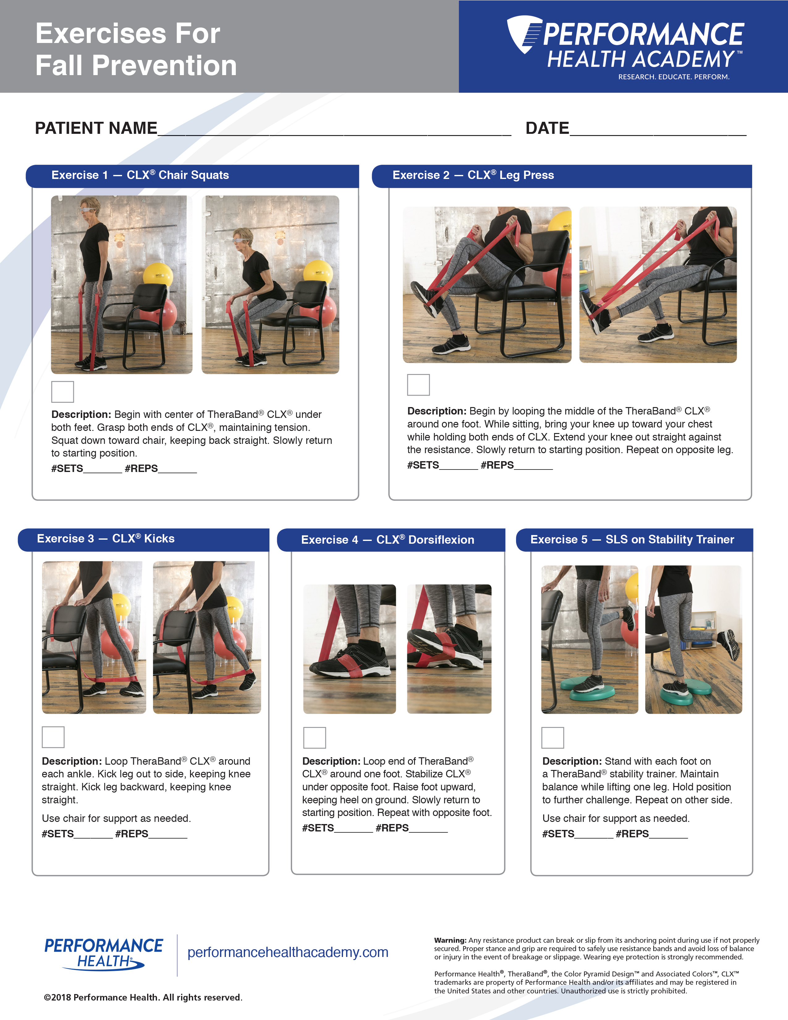 Elderly patient doing fall prevention exercises
