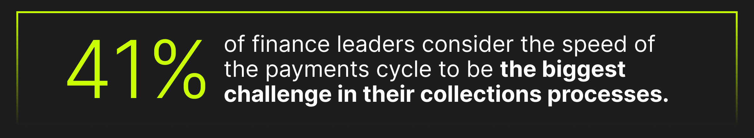 stat on past due payments: 41% of finance leaders consider the speed of the payments cycle to be the biggest challenge in their collections process.