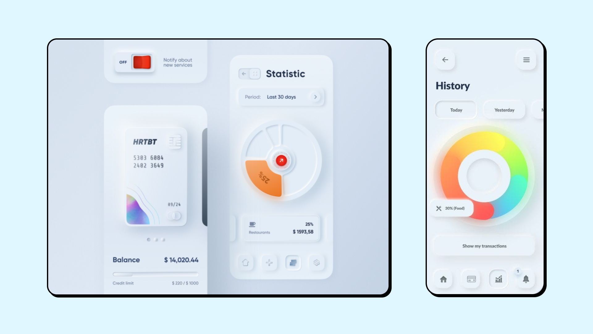 Application mobile dans le style neumorphism
