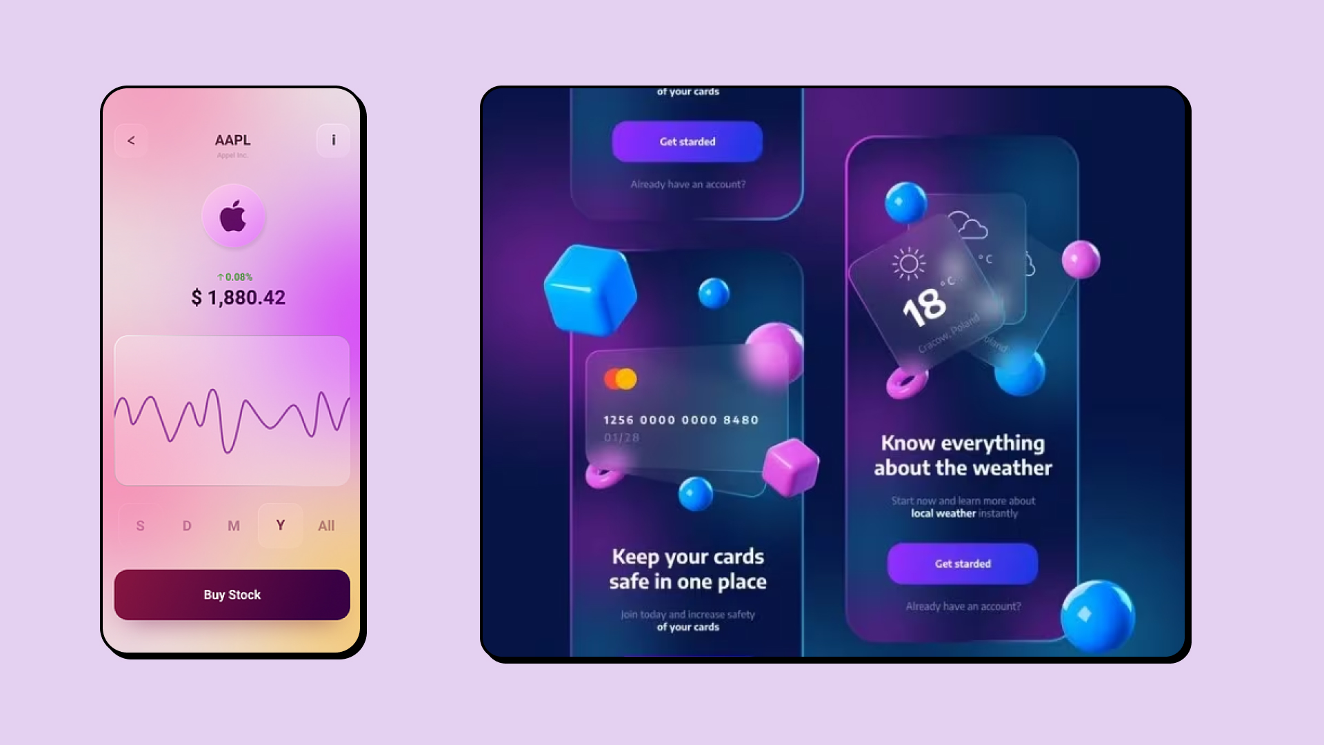 Application mobile dans le style glassmorphism