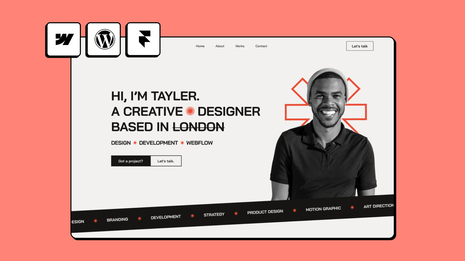 Exemple de portfolio et logos des différents outils utiles pour développer un site