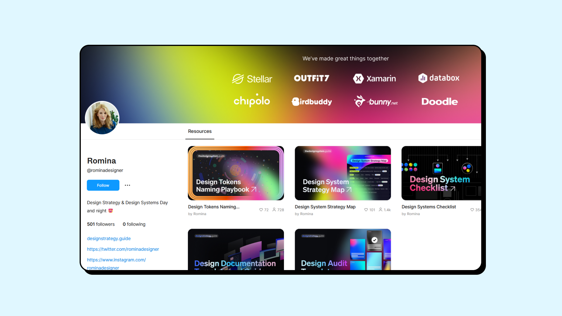 Capture d'écran du profil Figma Community de Romina