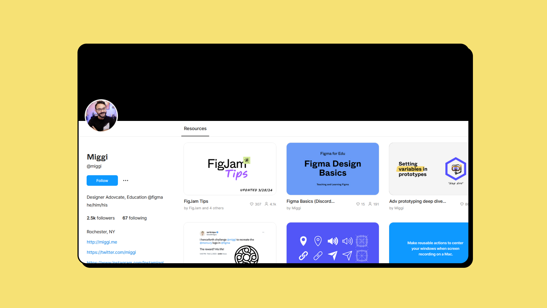 Capture d'écran du profil Figma Community de Miggi