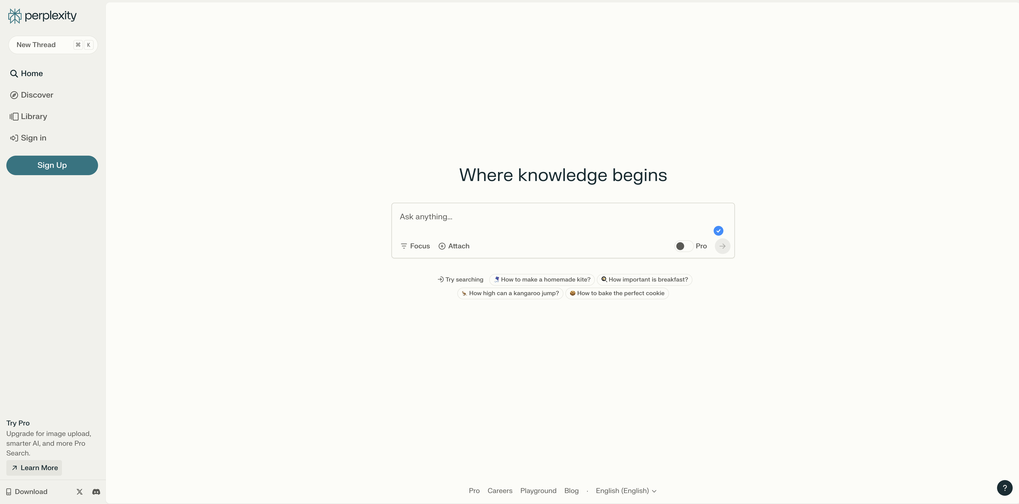 Homepage van Perplexity AI