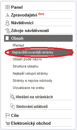$ Index je v sekci Obsah -> Nejnavštěvovanější stránky