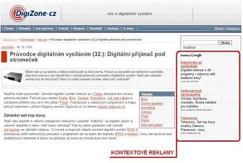 Příklad kontextové reklamy formou textového sdělení