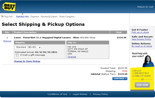Bestbuy.com má v objednávce 5 kroků