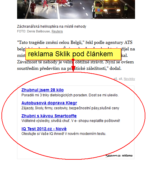 Obr. 2 – Příklad reklamy Skliku, zobrazené na webu partnerské sítě Novinky.cz