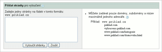 Nástroj pro vyloučení stránek Nástroj pro vyloučení stránek
