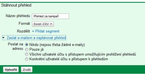Stáhnutí přehledu na kartě kampaně