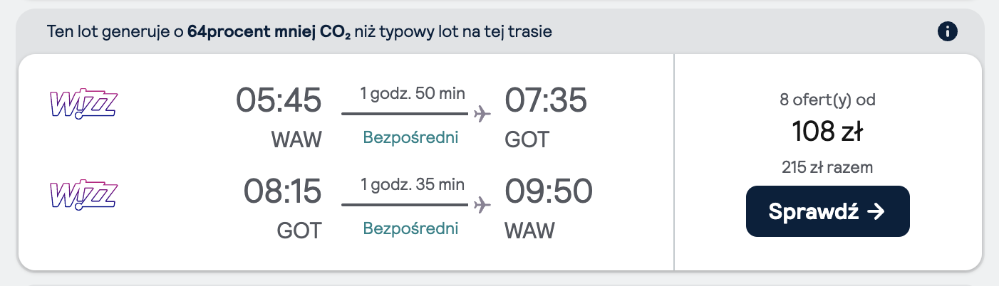 Loty z Warszawy do Göteborg w Listopadzie