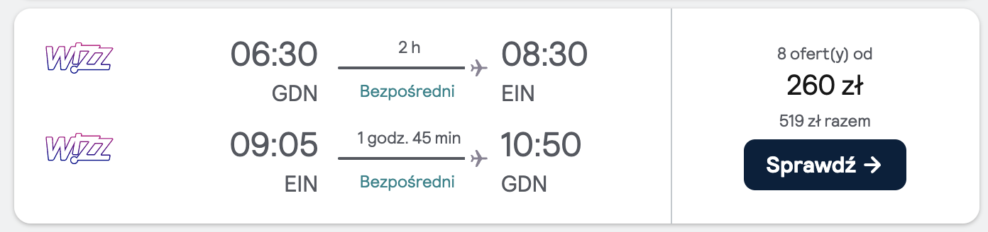 Loty na sylwestra: Gdańsk - Eindhoven, Holandia (25 grudnia - 1 stycznia)