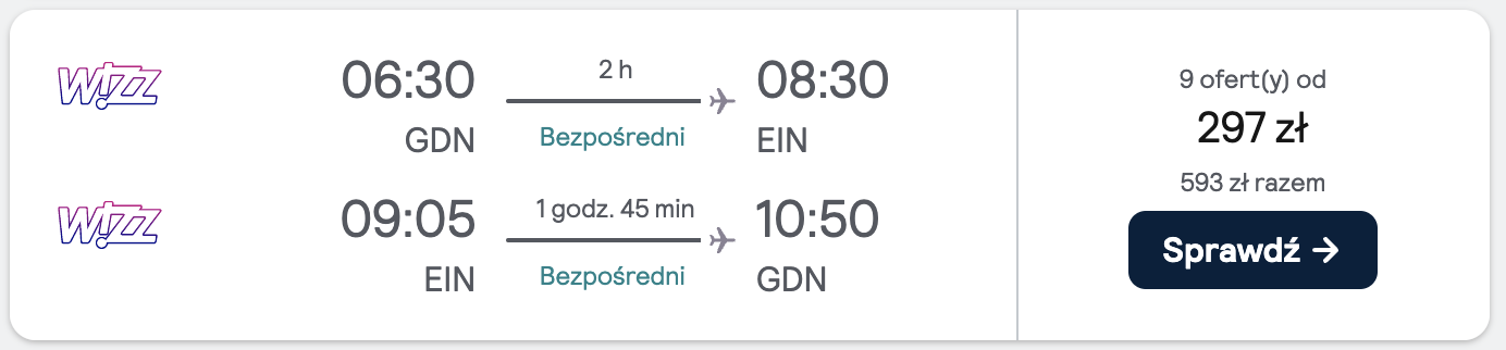 Loty na sylwestra: Gdańsk - Eindhoven, Holandia (25 grudnia - 1 stycznia)