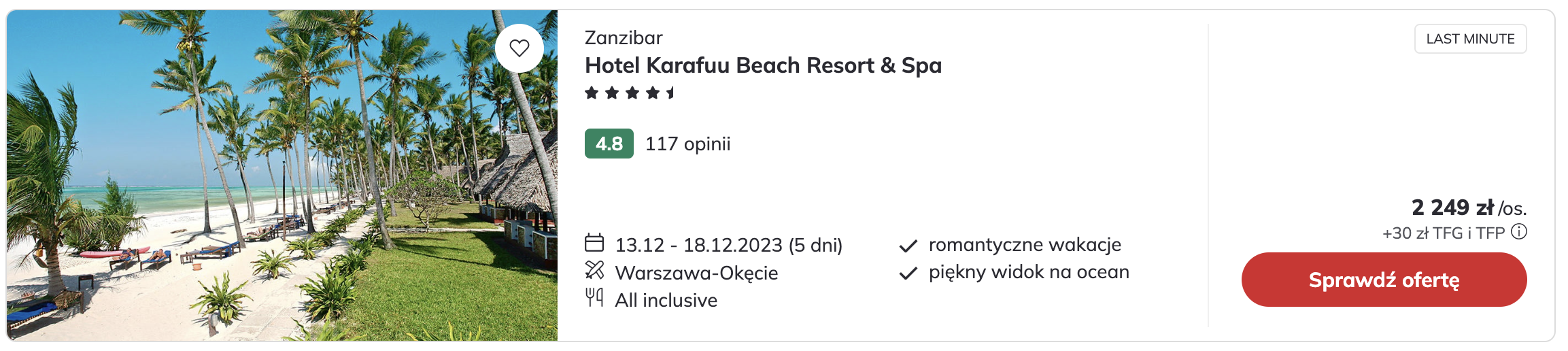 Hotel Karafuu Beach Resort & Spa, Zanzibar, 2249 PLN/os