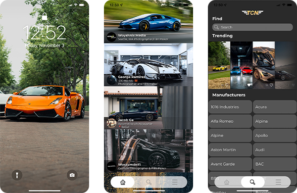 Screenshots of The Car Network app.