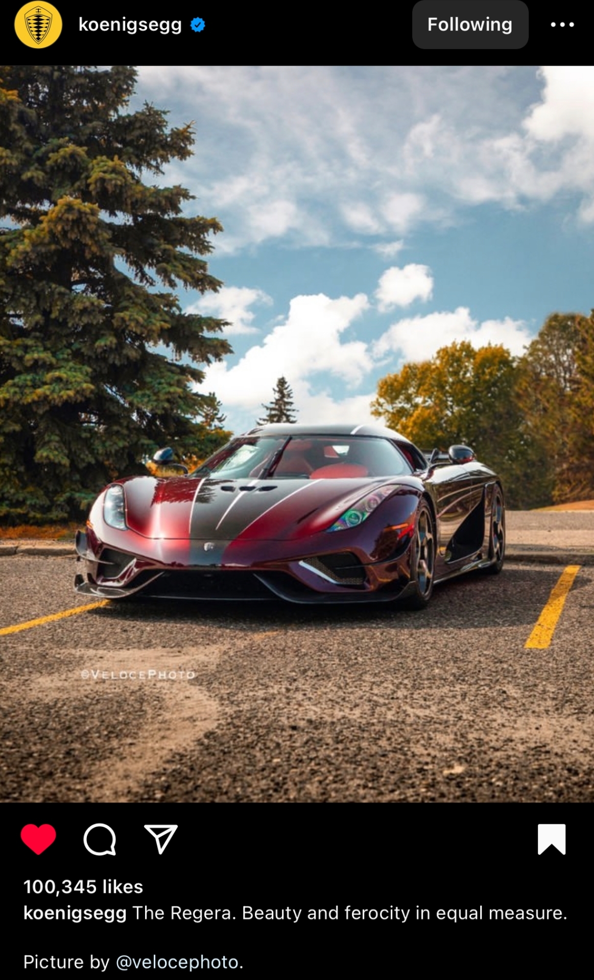 Koenigsegg Instagram Screenshot