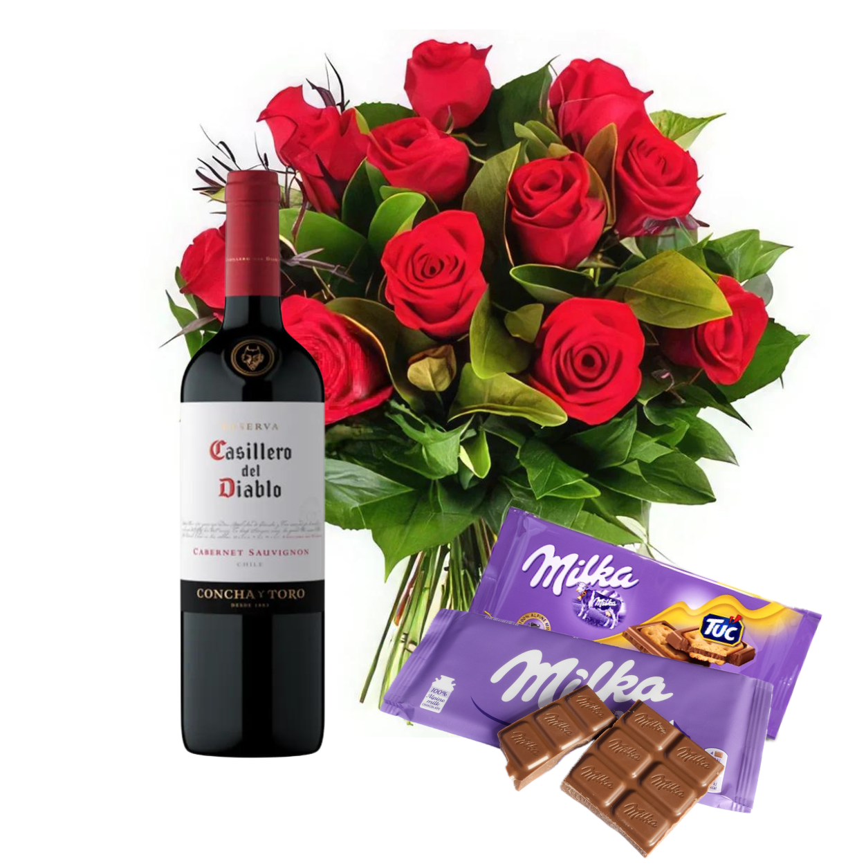 Flores  Vino y Chocolates para Mama