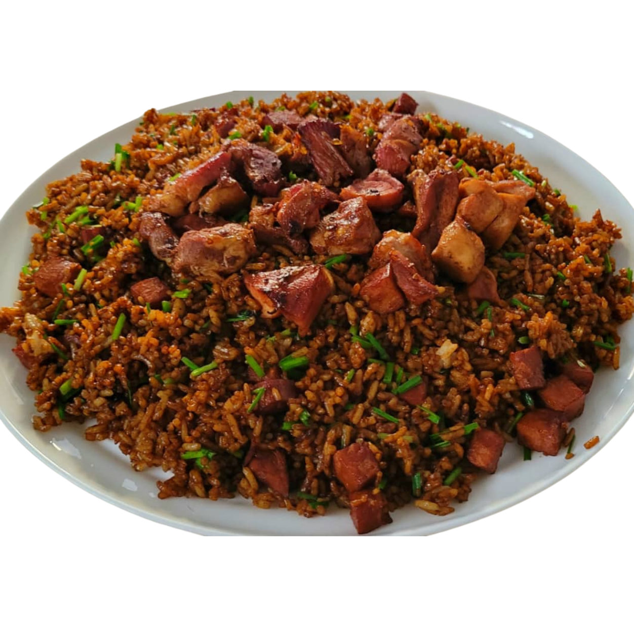 Arroz frito de vegetales y jamón