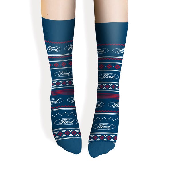 Custom socks for Ford by Sock Club front view