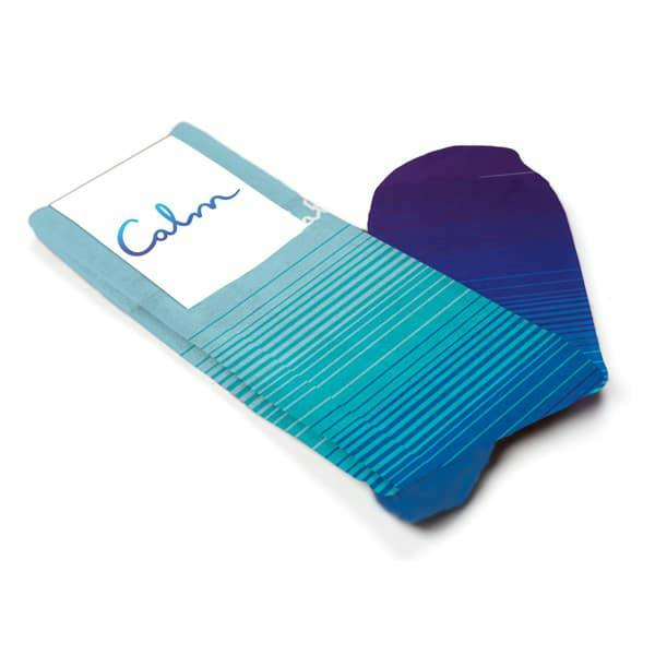 Custom socks for Calm by Sock Club with custom packaging