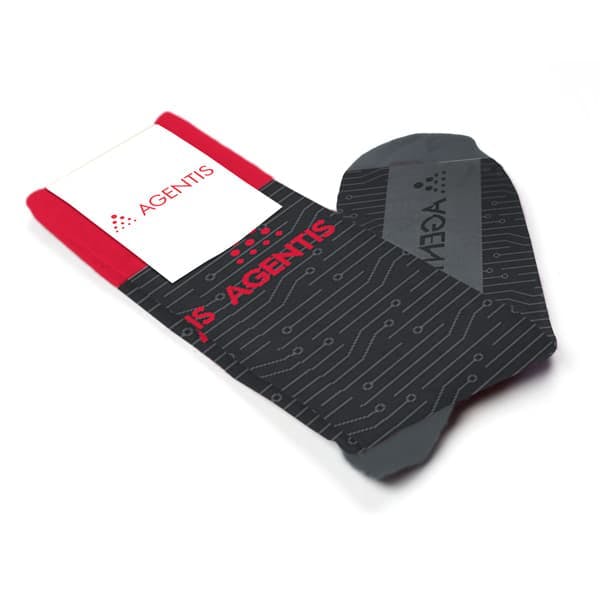 Custom socks for agentis, swag for brand promotion and awareness