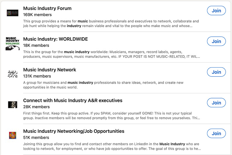 Un guide LinkedIn pour les musiciens - rejoignez des groupes de l'industrie musicale