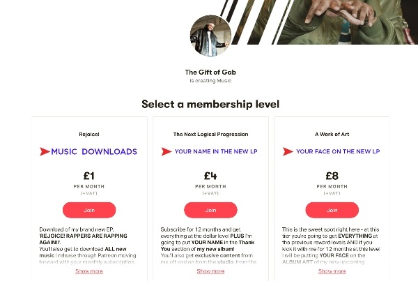 Cómo ganar más dinero con Patreon para músicos - Niveles de afiliación a Patreon