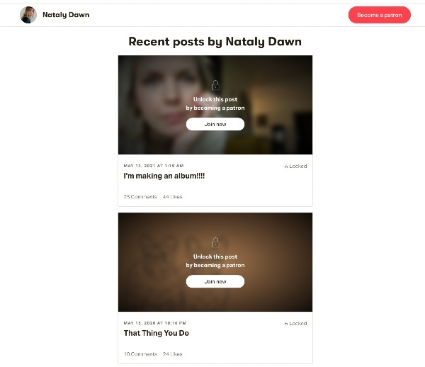 Cómo ganar más dinero con Patreon para músicos - Patreon recent posts