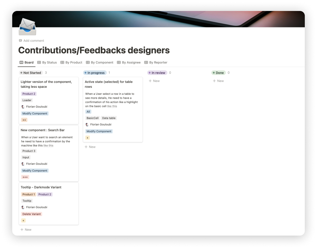 Exemple de template d'un Kanban pour recueillir le feedback des designers