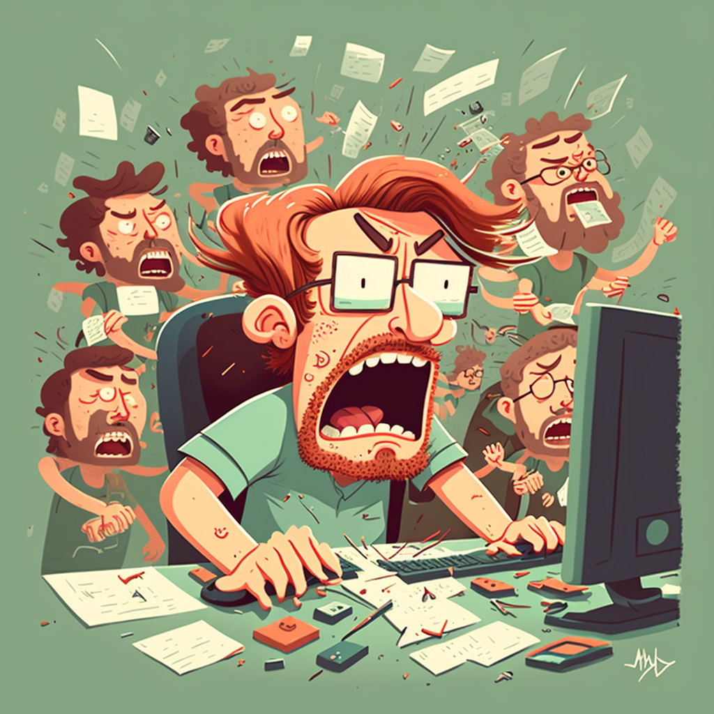 Personne débordée par le travail, illustrée par Mid Journey