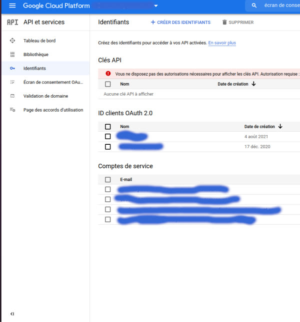 Sélection du client ID