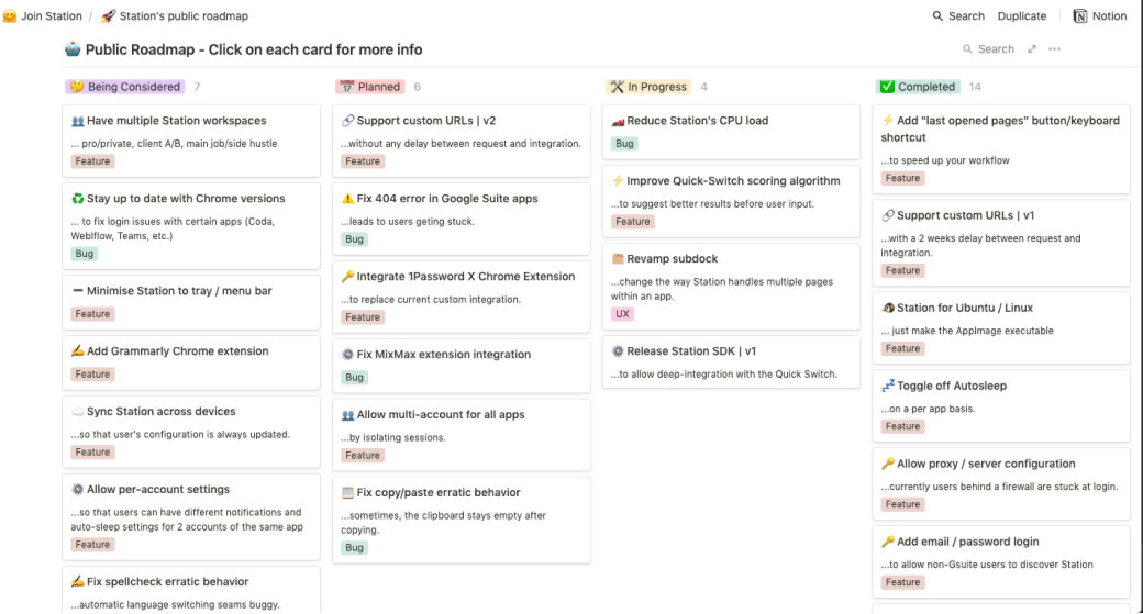 Roadmap Produit publique