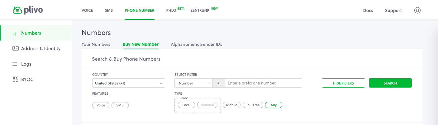 Screenshot - New Searchable Phone Number Inventory