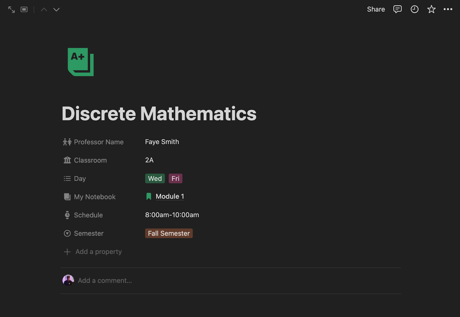 notion student course template