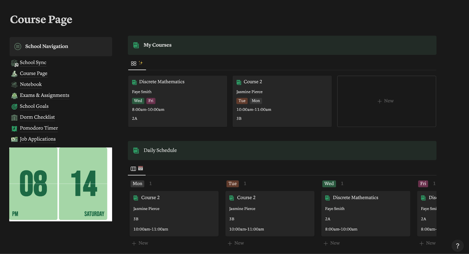 Notion student template course page
