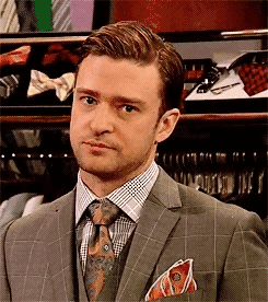 Justin Timberlake staring into the camera with disappointment. 