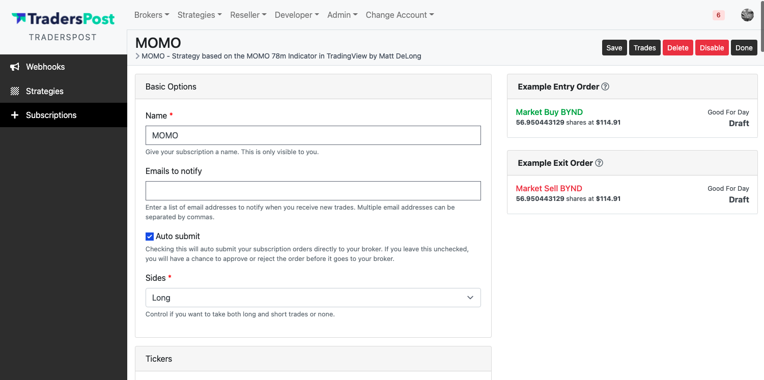Saved Strategy Subscription