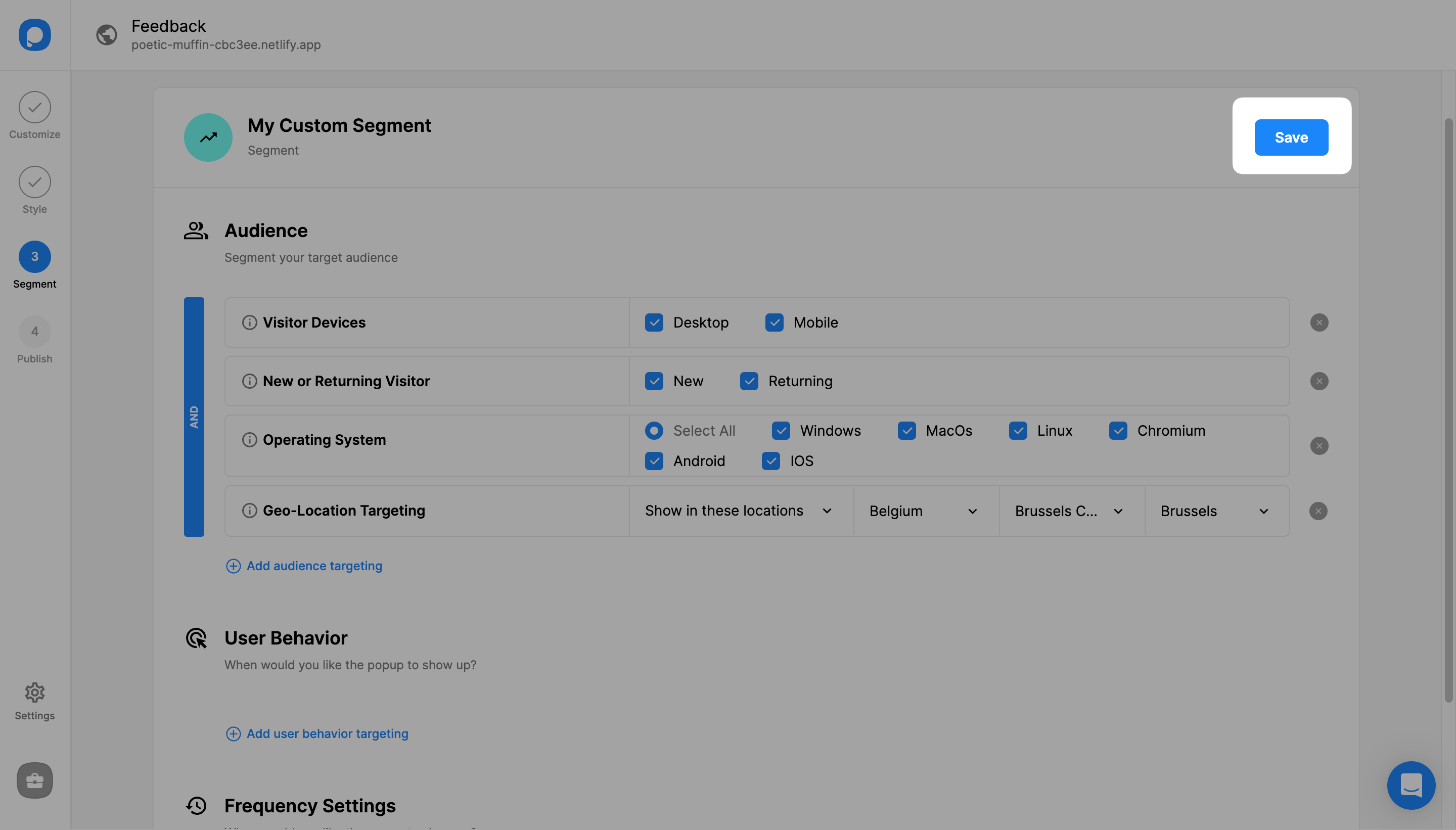 hedeflemede kaydet butonu