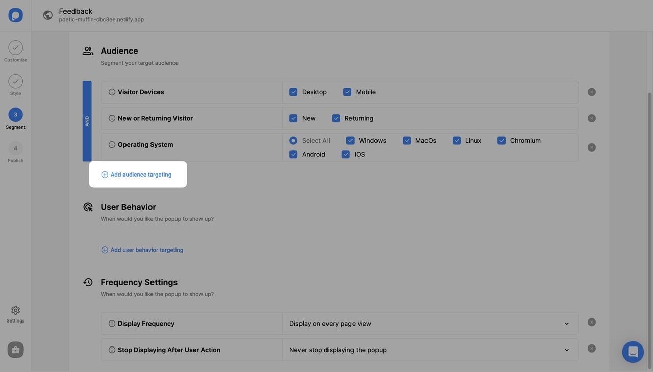 kitle hedefleme bölümü ekle