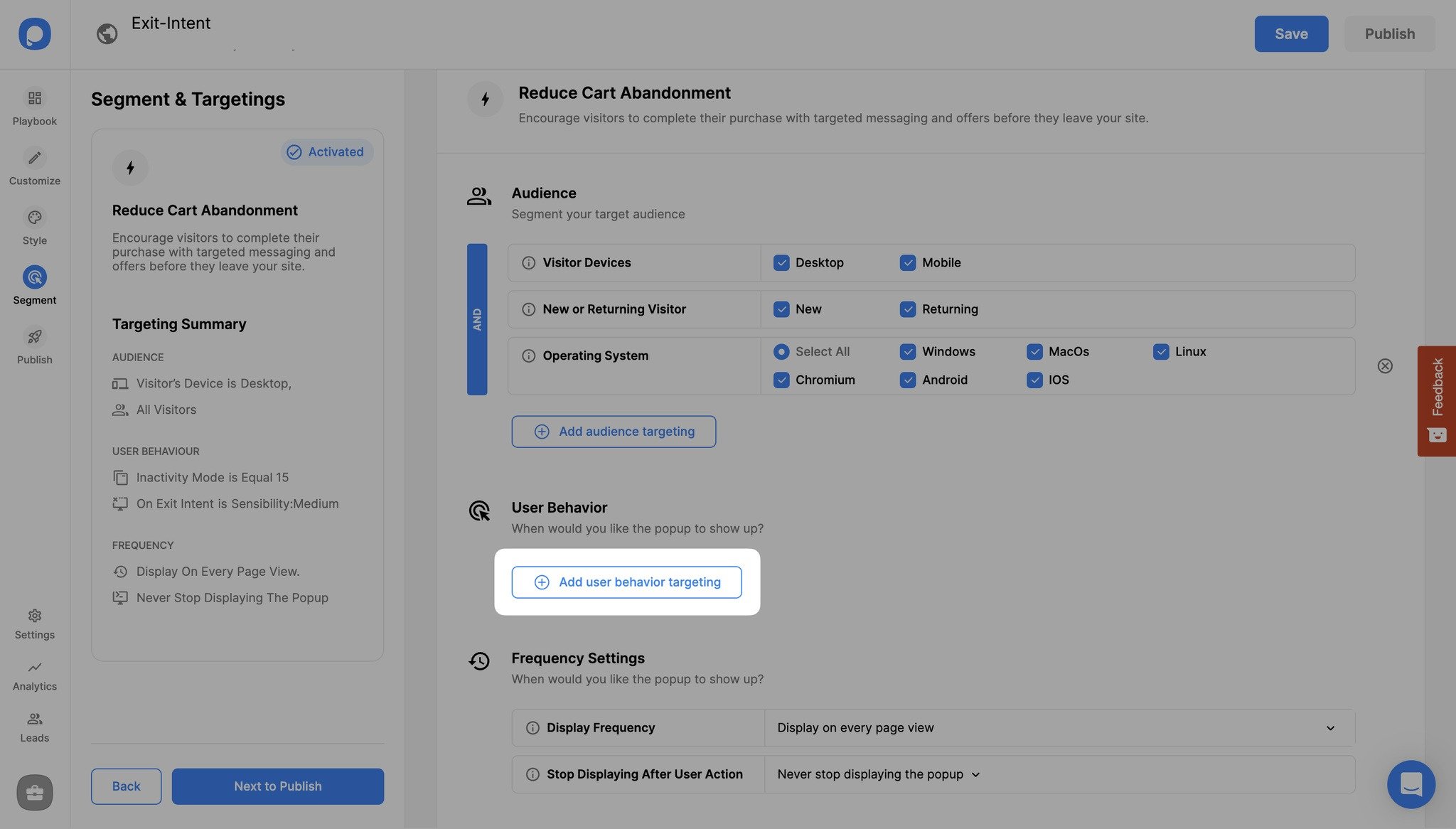 kullanıcı davranışı hedeflemesi ekleme