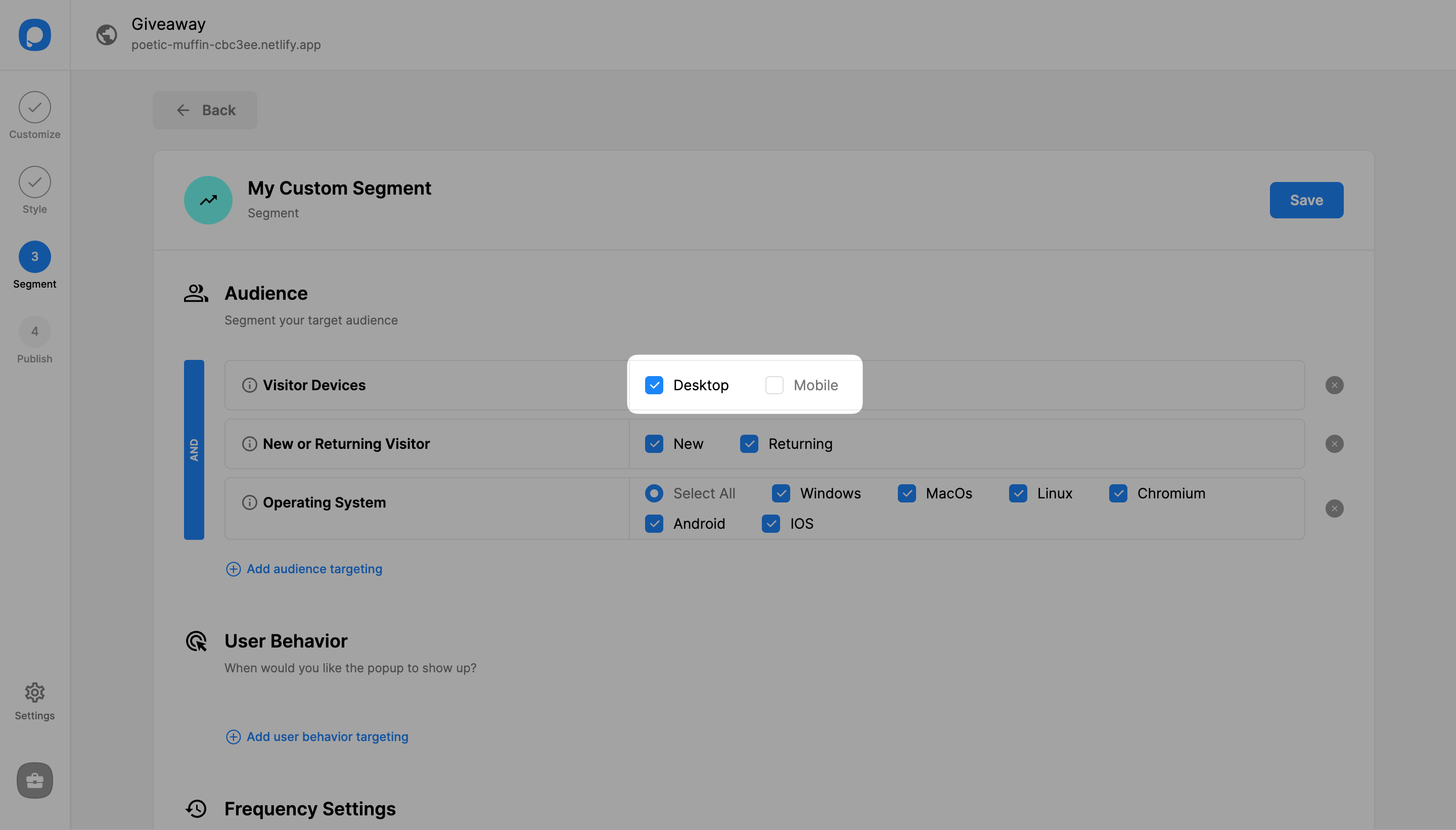 mobil devre dışı seçeneği