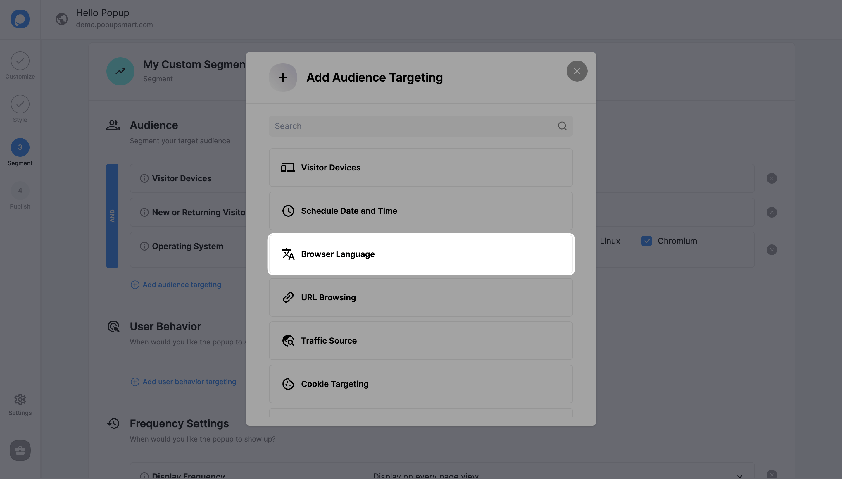 tarayıcı dili ekleme penceresi