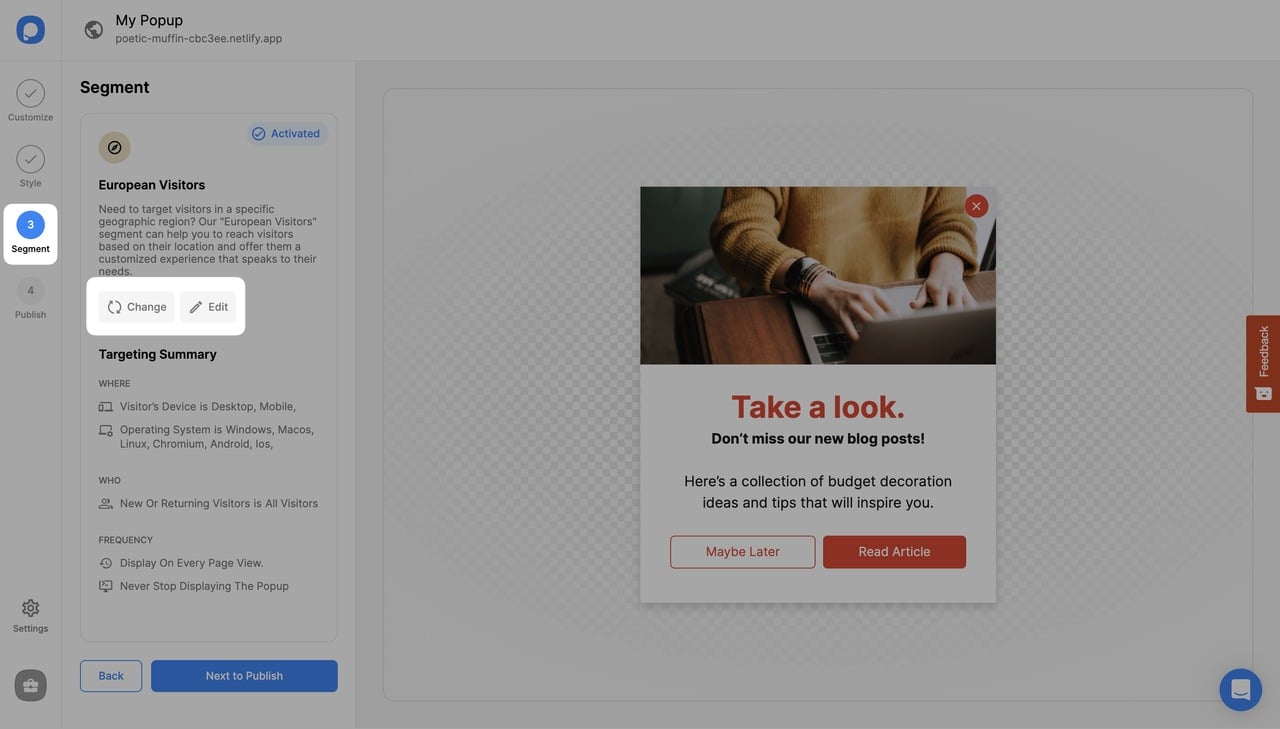segment düzenleme popup
