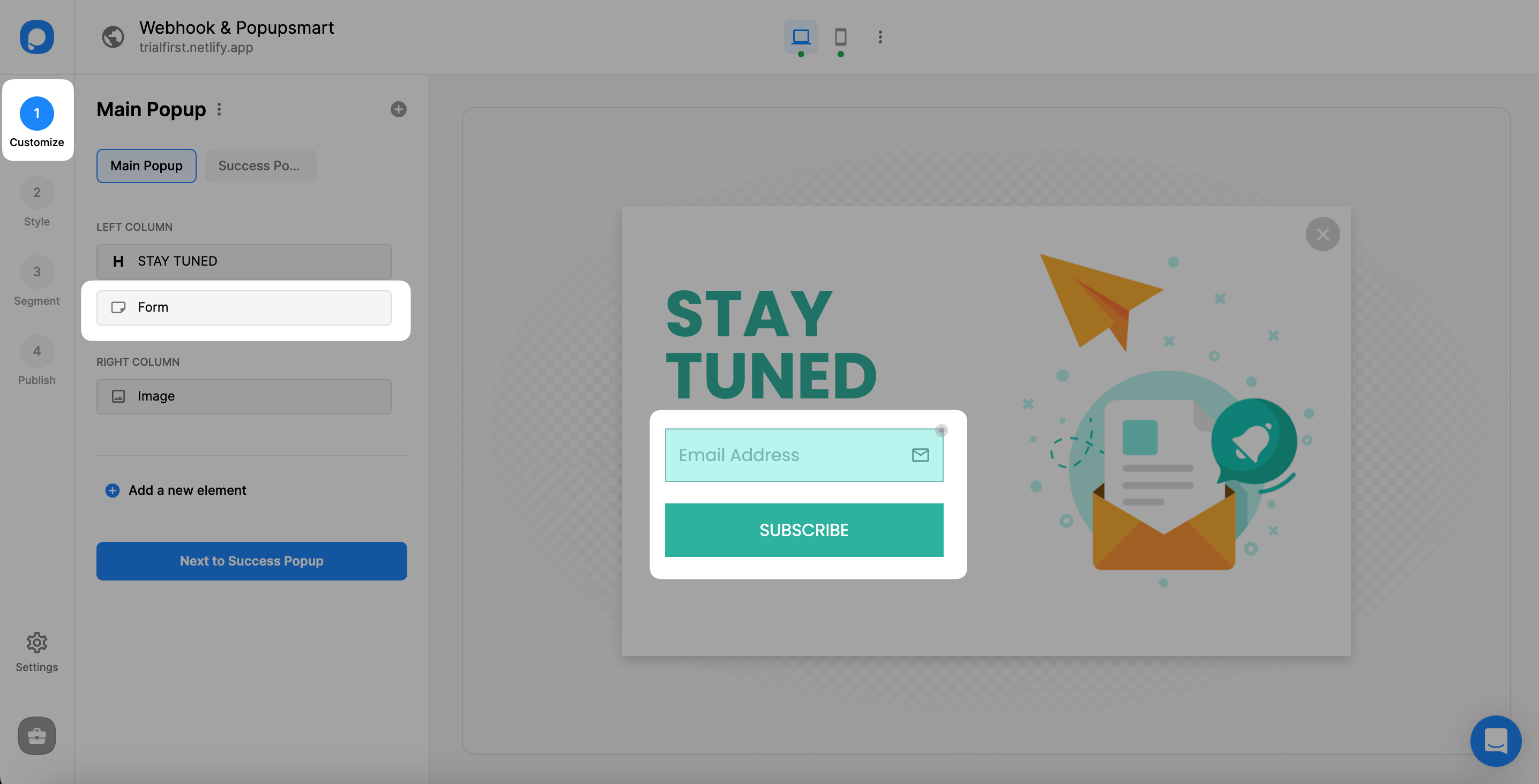 webhook formunu özelleştir