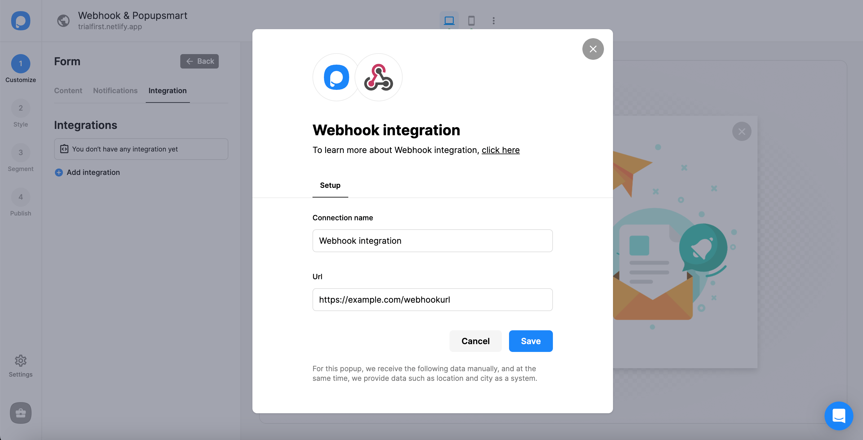 webhook entegrasyonunu kaydet